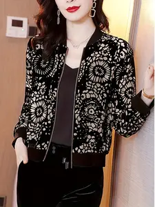 Spring and summer season versatile outerwear zipper cardigan long sleeved top, mom's casual printed jacket, baseball jacket, women's jacket