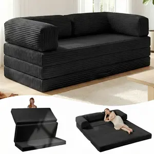 Winzoo 5-in-1 Convertible Folding Sofa Bed Queen Tri-Fold Mattress with Armrests Boneless Floor Sofa Futon Couch for Living Room Bedroom Apartment