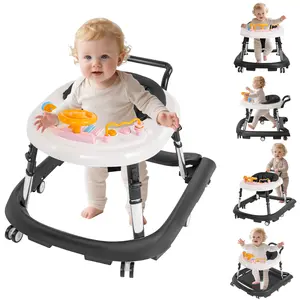 Foldable Baby Walker with Wheels |9 Adjustable Heights, Reinforced Frame, Activity Center with Music & Lights, Removable Tray, Two Rear Wheel Modes (Swivel or Forward-Only) for Babies 7-18 Months