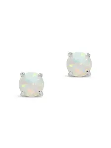 Sterling Forever Sterling Silver 6mm Opal Earring Studs – 14K Gold Plated Dainty Opal Stud Earrings for Women – Elegant Created Opal Jewelry in Silver or Gold.