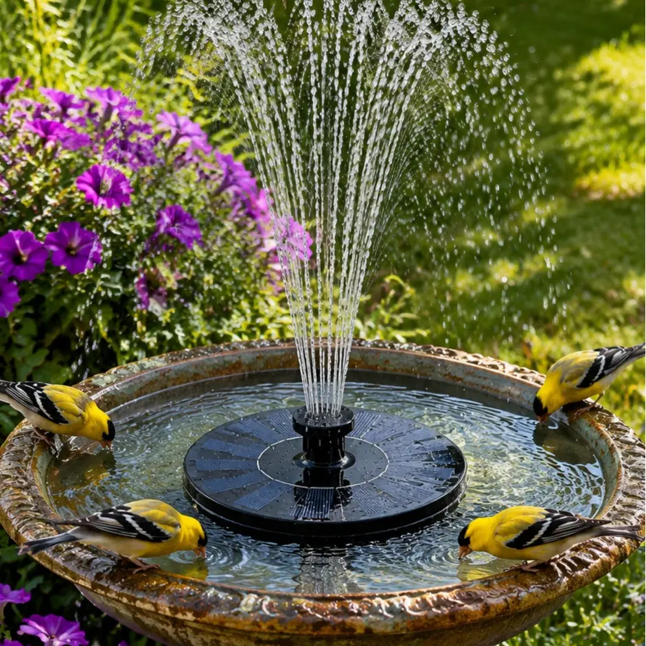 Upgraded Solar Fountain Pump for Bird Bath, Floating Solar Powered Water Fountain with Multi-Nozzles for Outdoor Garden, Patio, Pond, Pool Decor light bath fountain pump