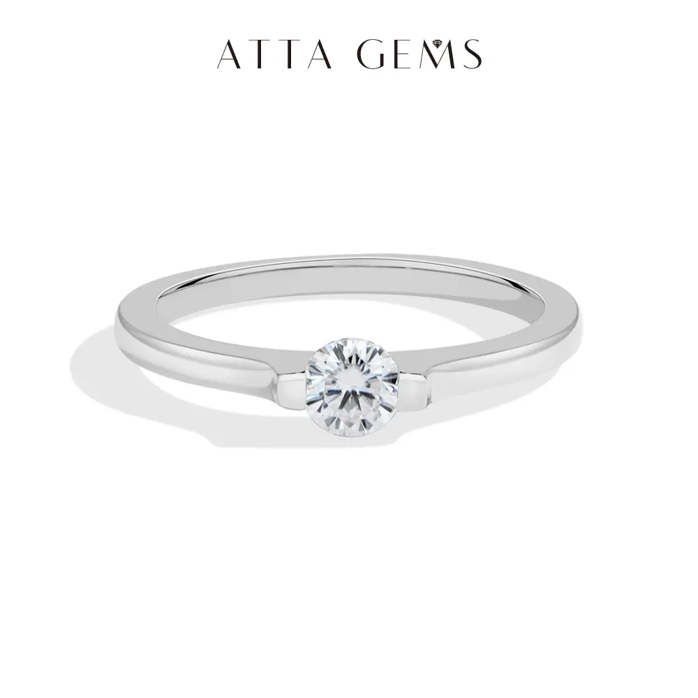 ATTAGEMS Round Cut 0.4-1 Carats Lab-Grown Moissanite Ring, 925 Sterling Silver Beautiful Simple Band, Casual Artificial Gemstone Ring for Women, Stackable Daily Wear Fine Jewelry Gift R395 summerwins, Round Cut Rings, Beautiful Rings