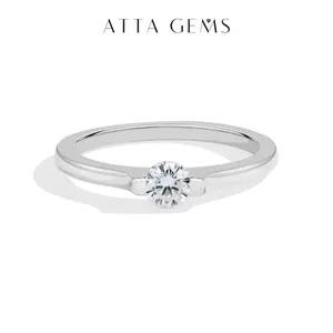 ATTAGEMS Round Cut 0.4CT-1CT Lab-Grown Moissanite Ring for Women Unisex 925 Sterling Silver Ring Simple Stackable Band Daily Wear Fine Jewelry Gift R395