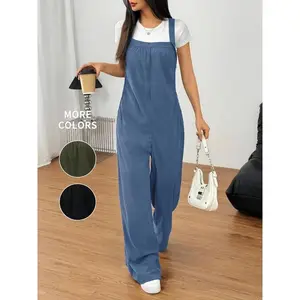 Women’s solid-color overalls, casual comfortable summer jumpsuit, fashionable women’s clothing for daily wear