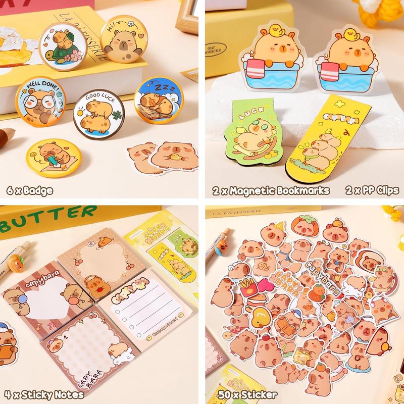School Supplies Set – 36PCS Cute Capybara Stationery with Pencil Case, Gel Pens, Pencils, Stickers, Pins, Notebooks & Sticky Notes – Kawaii Valentine's Day Gift Idea for Students, Friends, or Stationery Lovers