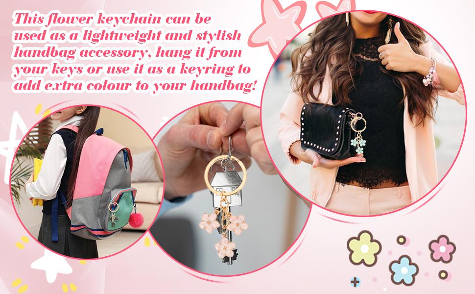 2pcs Flower Keychain, Cute Key Chains, Key Chain Charm, Keychain Accessories for Women Gifts Purse Bag Accessories