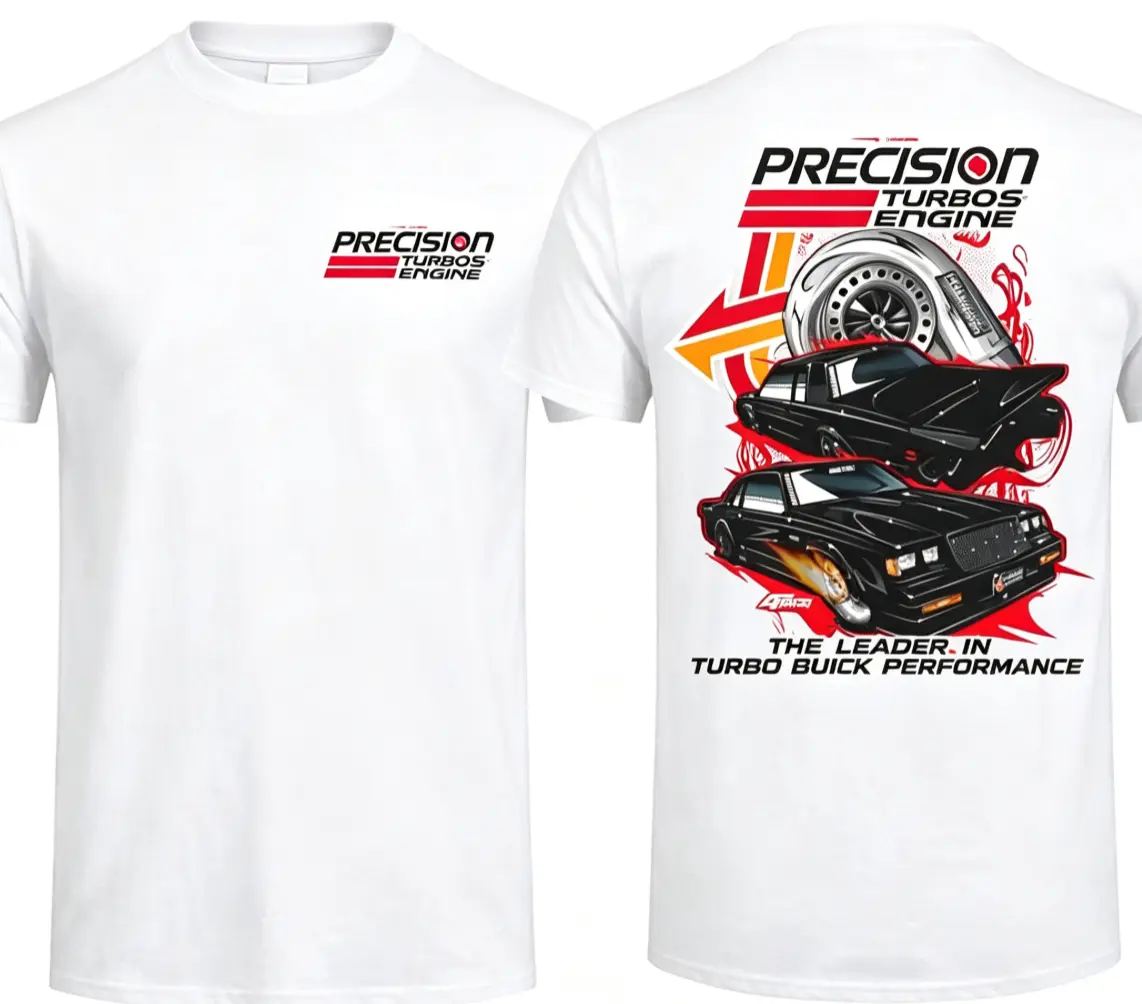 [Racing Style] Turbo Engine Graphic T-Shirt  Y2K Car Culture Tee, Precision Turbo Inspired Racing Shirt, Double Sided Print Streetwear Top, Buick Performance Style Short Sleeve Cotton T-Shirt for Auto Enthusiasts