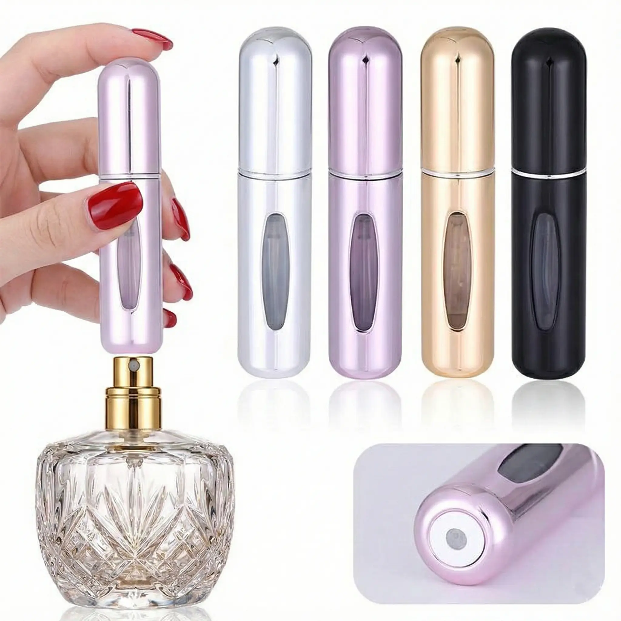 Cosmetic 4PCS 5ml Refillable Perfume Atomizer Spray Bottles - TSA-Approved Mini Travel Dispenser, Leak-Proof Reusable Cologne & Body Mist Container Gift Set for Men