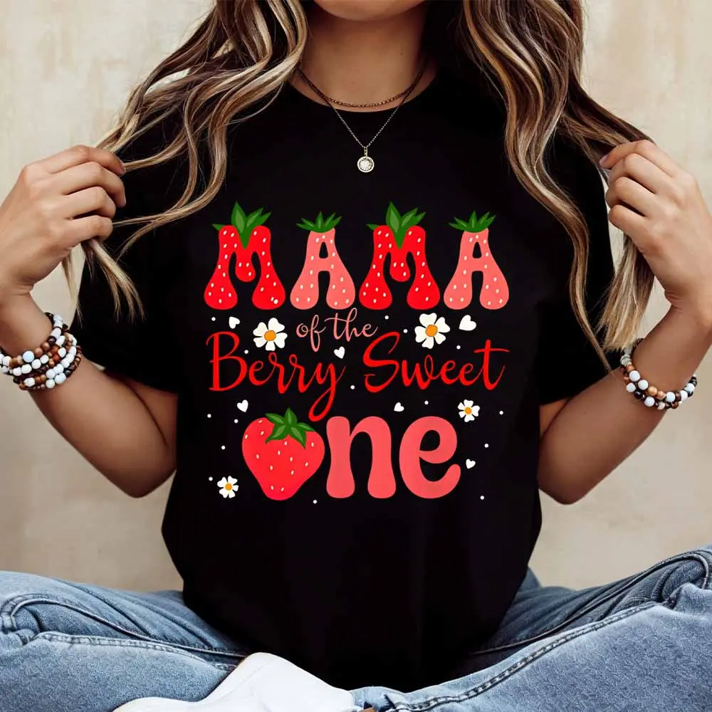 Strawberry Mama Of The Berry Sweet One Print T Shirt Women Casual Short Sleeve Top Summer Fashion Graphic Tee