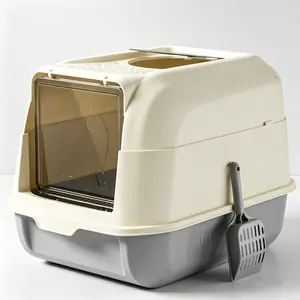 Double door entry and exit of the litter box, allowing for smoother access and less crowding for cats using the restroom