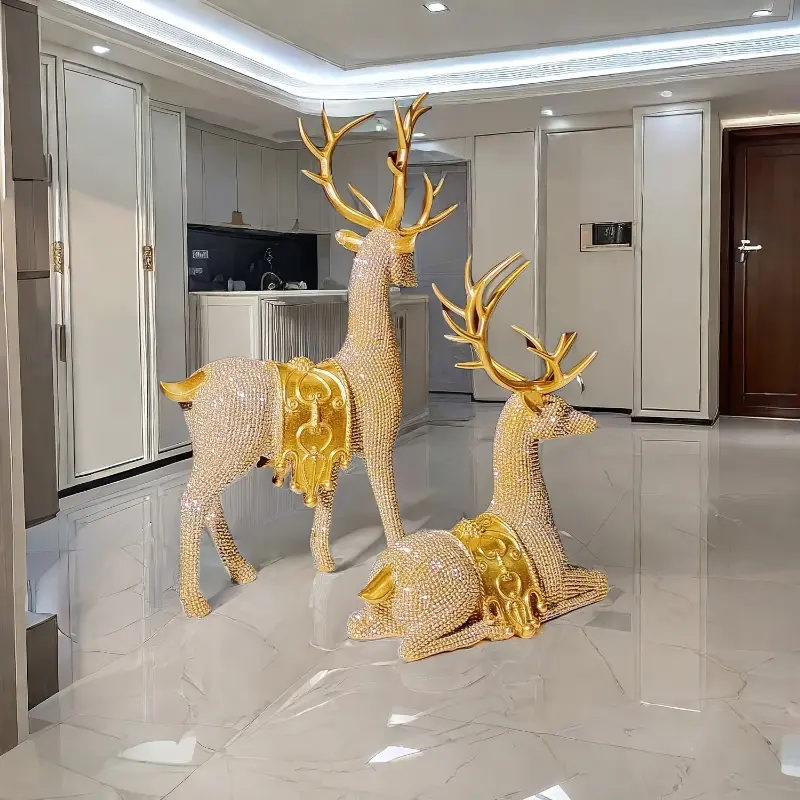 [Art Deco Deer Home Decor] 2pcs Art Deco Resin Beaded Deer Statues, Shiny Golden Animal Figurines for Home & Office Decor, Ideal for Christmas, Thanksgiving, New Year & Universal Holiday Display, No Electricity or Laser Required fake  flowers religious 12