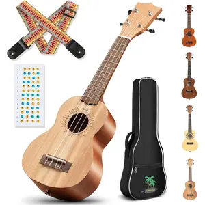 21 Inch Ukulele Mahogany Beginner Kit Soprano Ukelele with Gig Bag Rainbow Strap Fretboard Stickers for Both Adults and  Professional Hawaiian Ukalalee Gifts CY0068