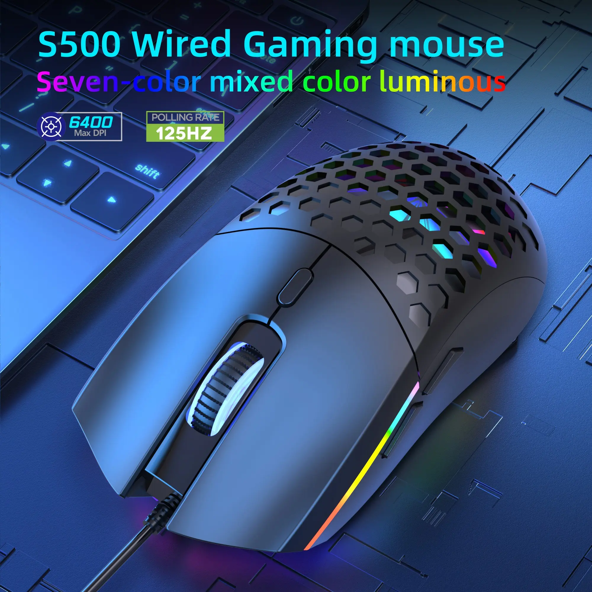 Hxsj-S500 New Hole Mouse, Lightweight Gaming Mouse, Multi-Color