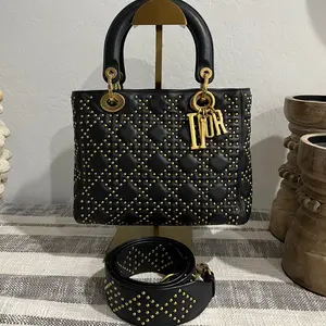 Pre-owned Dior Leather Shoulder Bags PRELOVED Lady Medium Studded Bag Gold hardware with detachable strap