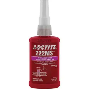 Loctite 50 mL Bottle, Purple, Low Strength Liquid Threadlocker Series 222MS, 24 hr Full Cure Time, Hand Tool, Heat Removal 135334