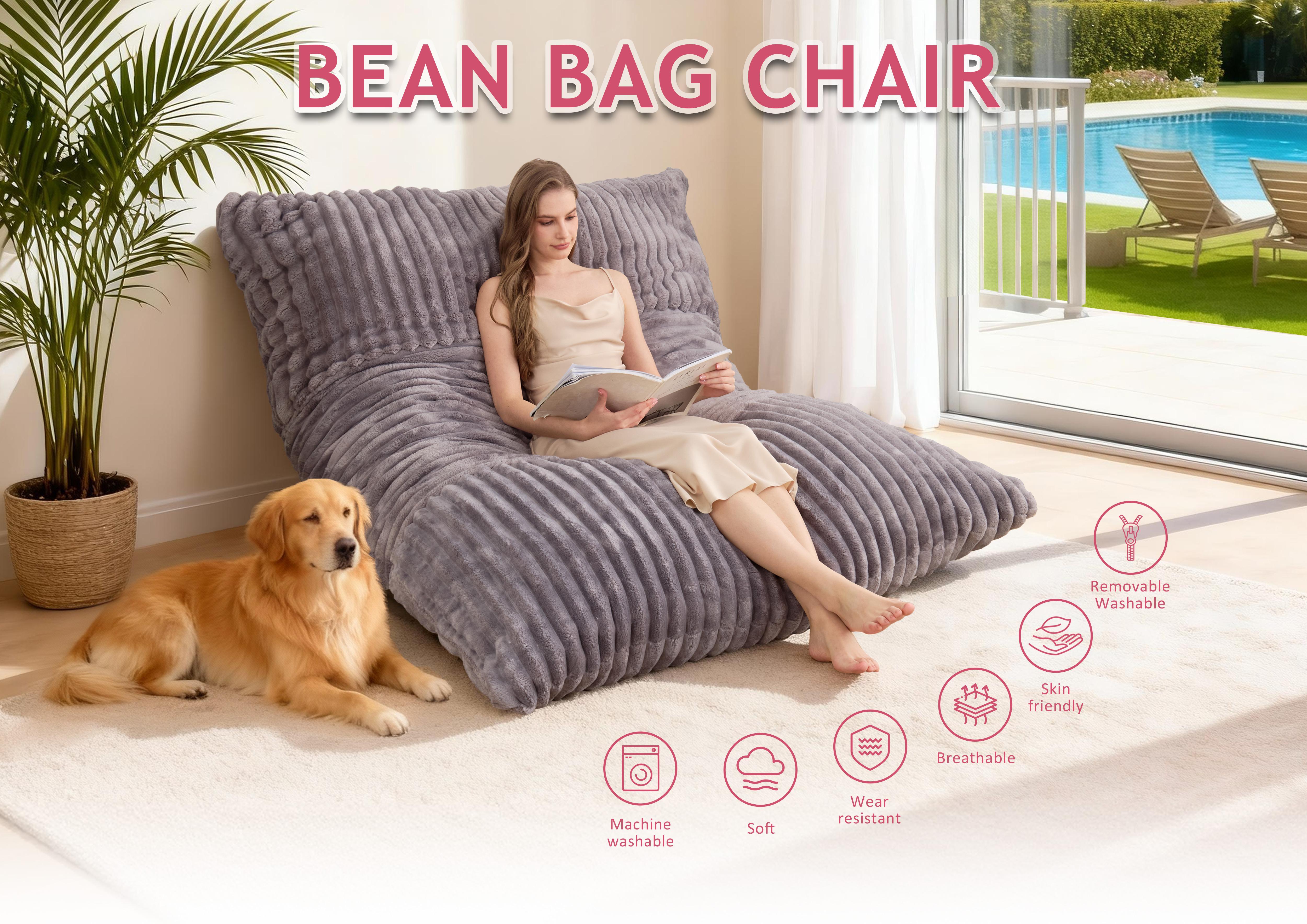 3 in 1 Bean Bag Chair Giant Bean Bag Chairs Convertible Bean Bag Floor Cushion with Machine Washable Cover, Beanbag Chairs for Adult