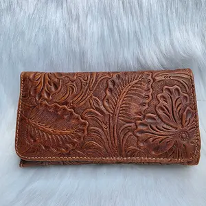 Trifold Wallet with Intricate Floral Embroidery