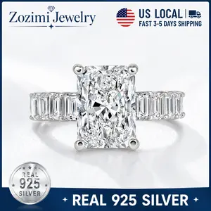 S925 Sterling Silver 6CT Radiant Cut Engagement Ring for Women, Luxury 5A Cubic Zirconia Eternity Band, Wedding Promise Ring Jewelry