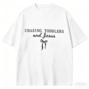 Chasing Jesus and Toddlers Coquette T-Shirt,Christian Teacher T-Shirt, Aesthetic Faith Based Bow Tee, Christian Mom Gift, Beachy Tee,Teacher Tee