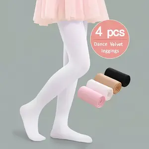 4 Pack Girls Velvet Ballet Dance Tights High Elasticity Lightweight Breathable Stage Performance Everyday Wear All Seasons