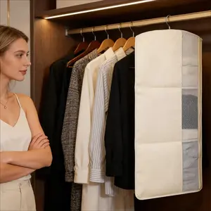 Foldable Stackable Hanging Down Jacket Storage Bag, Transparent Mesh Organizer for Winter Coats and Thick Clothing, 1 Piece Set