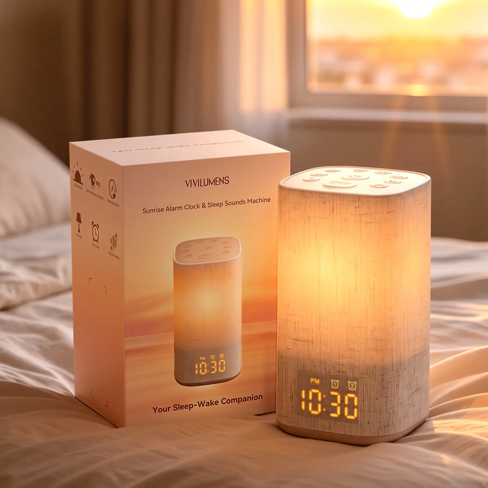 Sunrise Alarm Clock with White Noise Sound Machine, Wake Up Light & Dimmable Night Light, 20 Sleep Sounds, Dual Alarms, Snooze & Sleep Timer for Bedroom