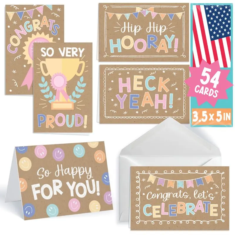 54 Graduation Cards with Envelopes – Congrats Cards for 2026 Grads – Blank Notecards for Kindergarten, Middle School & College