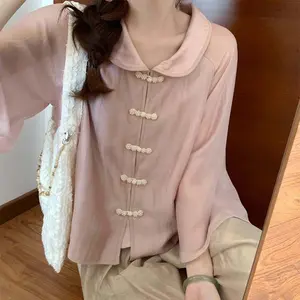2025 Women's Pink Doll - Collar Shirt for Spring and Autumn New Dopamine - Inspired Retro Small Shirt New Chinese - Style Button - Up Top