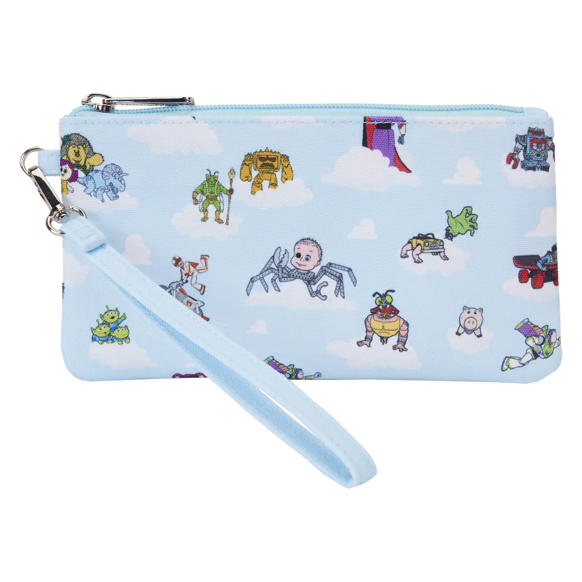Loungefly Women's Toy Story Collaborative Character Art All-Over Print Nylon Zipper Wristlet Clutch with Wallet & Card Slots