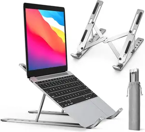 Adjustable Aluminum Laptop Stand in White for 10–15.6” Laptops and Tablets, Multi-Angle Ergonomic Riser with 6 Height Settings, Foldable Portable Holder Compatible with MacBook, iPad, HP, Dell, Lenovo, Ideal for Desk Work and Travel