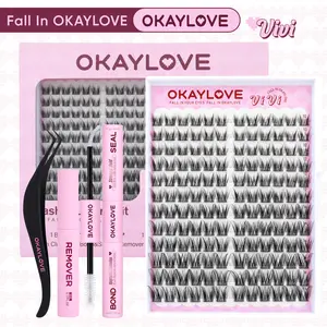OKAYLOVE Wispy Lash Clusters Kit, 10-16MM Vivi Cluster Lashes with Long-lasting Lash Bond and Seal, Tweezers and Remover for DIY Lashes at Home for Natural Makeup Girl Gift