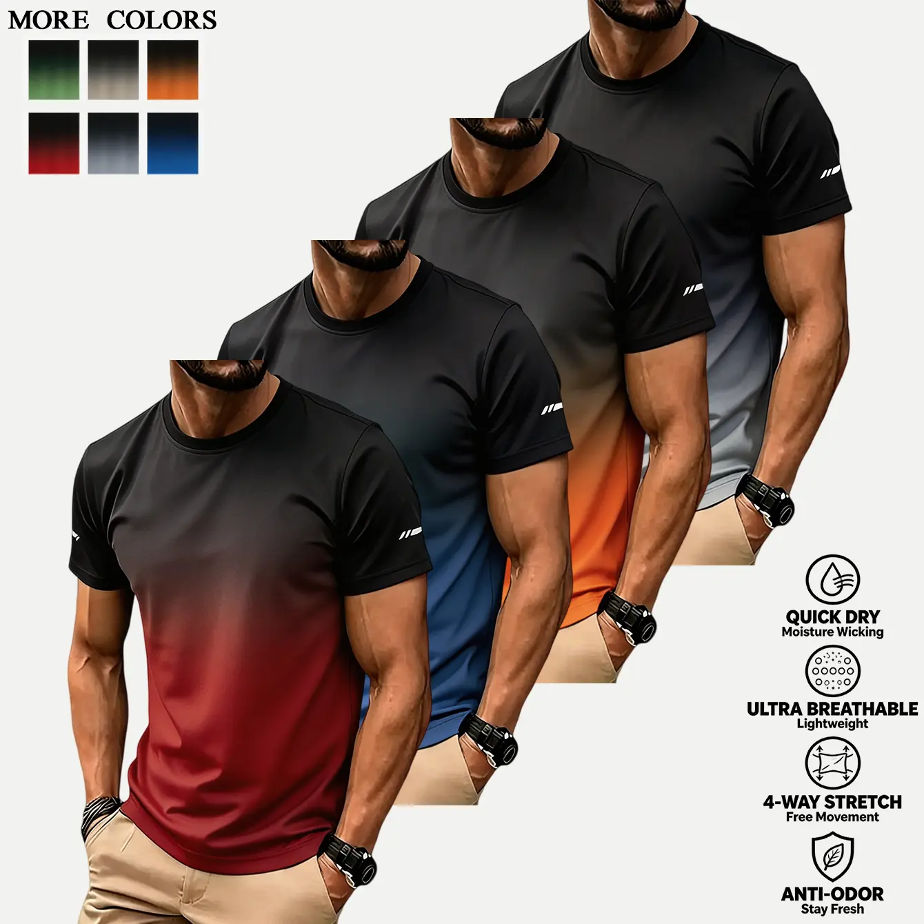 Lightweight Ice Cool Gradient Workout Tee Men Breathable Mesh Short Sleeve for Gym, Hiking & Daily Wear