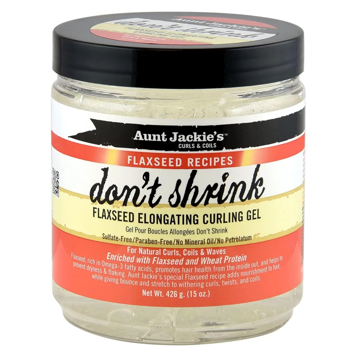 Aunt Jackie's Don't Shrink Flaxseed Elongating Curling Gel, Lightweight Formula for Natural Curly, Coily & Wavy Hair, Defines Curls & Prevents Dryness, 15 oz, Flaxseed Gel For Hair, Olive, Coconut, Moisturizer