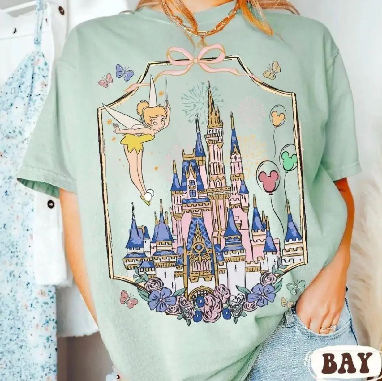 Youth & Adult Shirt Retro #Tinkker bell Castle Floral Comfort Colors/Gildan Tshirt Walt World Shirt Magic Kingdom Tee Magical Castle Adult & Youth & Toddler Shirt Family Match, Magic Kingdom, Magic theme, WDW Family Match shirt