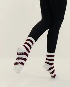 TCC Burgundy & White Bow Grip Sock  | Pilates & Barre Grippy Socks