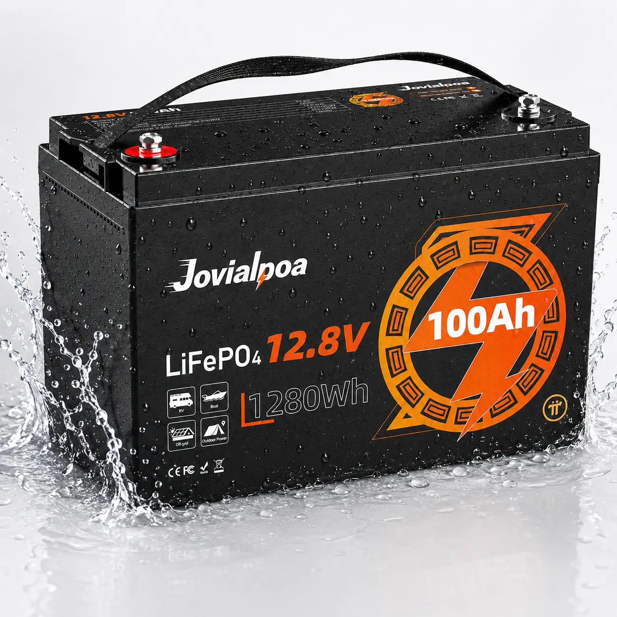 12V 100Ah LiFePO4 Battery, 12.8V 1280Wh Deep Cycle Lithium Battery with 100A BMS & IP65 Waterproof, Max. 20000 Deep Cycles, Backup Power for RV, Trolling Motor Camper