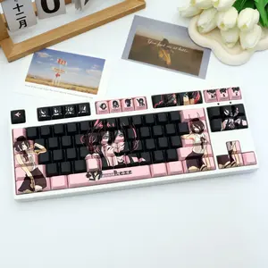 138 Key Racing Pink Pbt Keycaps, Cherry Style Side-Printed Semi-Transparent, Dye Sublimation, Compatible with Mx Axes, for Keyboard Models 61/64/68/87/96/104/108