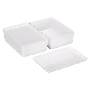 Pantry Storage Containers for Snacks: 2 Pack Coffee White Plastic Organizer Bins 7x10 Inch Stackable Kitchen Cabinet Organizers