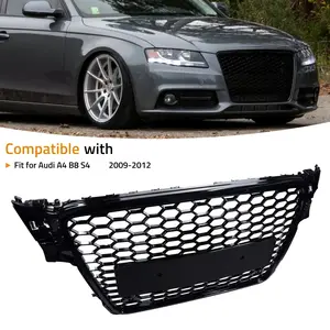 2009-2012 Audi A4 B8 S4 Pre-Facelift| Honeycomb Sport Mesh Black Front Grille Assembly w/Chrome Trim| Bumper Grille Upgrade
