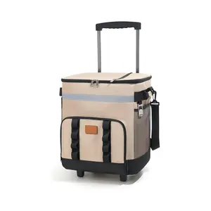 Insulated Rolling Cooler with Wheels - Soft Leak Proof Ice Chest for Camping, Travel and Lunch - Portable Wheeled Advanced Insulation Picnic Set