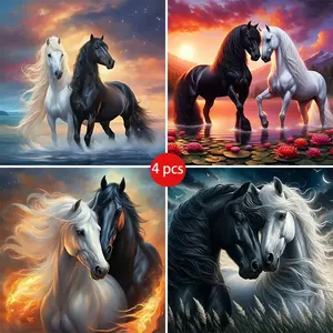 4pcs - Beautiful Horse Diamond Painting Kit, Full Round Diamond Painting Kit for Bedroom and Kitchen Adults 5D DIY Full Diamond Art, Painting Art Decoration Gifts on the Walls of Home Artworks, Crafts
