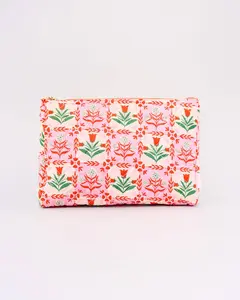 BANDO - Quilted Pouch, Pink Tile Floral