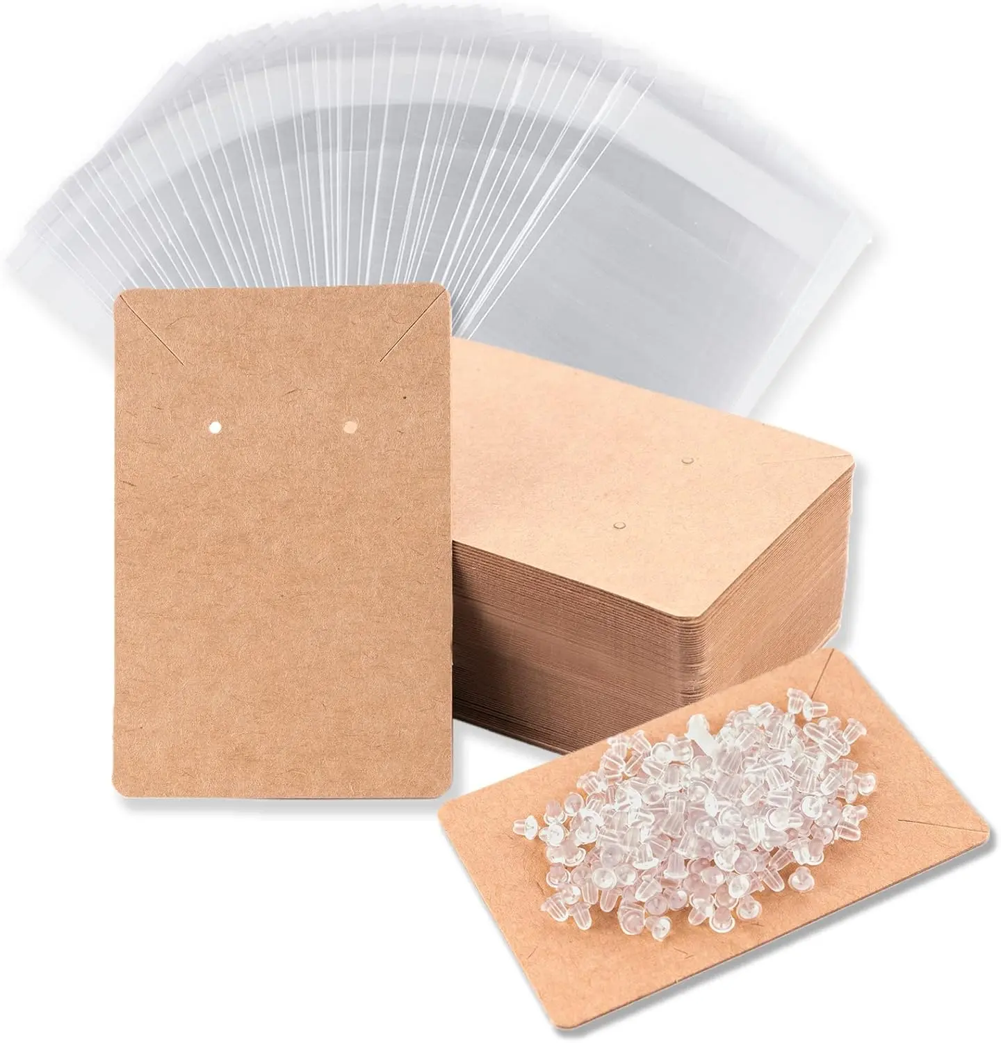 Earring Display Cards with 100 Pcs Earring Holder Cards 200 Pcs Earring Backs and 100 Jewelry Packaging Earrings Necklace Jewelry Bags 3.5x2.4 Inches (Brown)