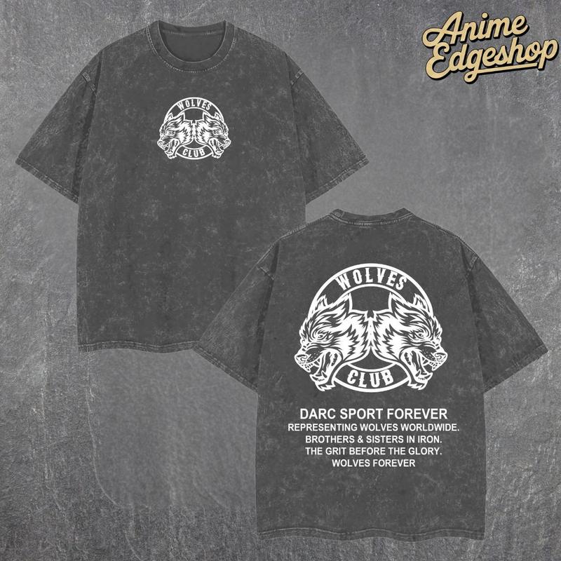 Wolves Club Darc Sport Washed Hoodie & T-Shirt | Heavyweight Vintage Streetwear, Retro Wolf Gym Graphic Tee, Brotherhood Iron Family Gift for Fitness & Hiphop Fans Menswear Thick Tops