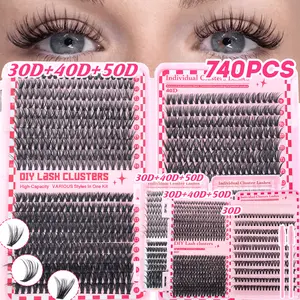 30D/40D/50D Individual Lash Clusters Kit - 200/640/690/740pcs Extra Thick D Curl Lashes, 9-16mm Mixed Lengths | Eyelash Extensions At Home for Wispy Lashes Look, Natural Fluffy Cluster Lashes for Salon-Quality Eye Makeup