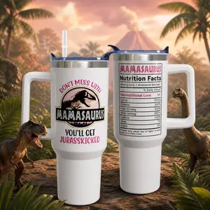 Funny Dinosaur Tumbler 40oz Coffee Mug with Handle and Straw, Stainless Steel Insulated Travel Cup, T Rex Mom Gifts, Mothers Day Gifts