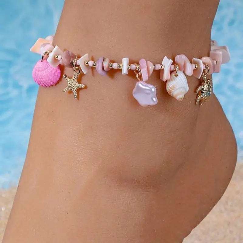 Pink seashell anklet