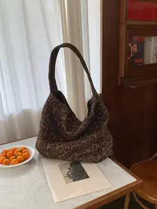 New Fashion Vintage Leopard Print Satchel Bag, Casual Commuter Shoulder Clutch for Women, Autumn Winter Textile Handbag, Fashionable Shoulder Bag