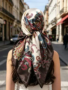 Women's Simple Print Satin Scarf, 5-In-1 Spring Fashion Accessory, Versatile Use as Belt, Hairband, Ribbon, Packaging Decor, Perfect Styling Accent