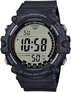 Illuminator AE1500WH Series | 10-Year Battery | LED Backlight | 5-Alarms | 1/100 Sec Stopwatch | Men's Digital Watch